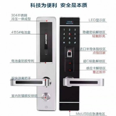 J6800佳悅加厚不銹鋼指紋密碼鎖304材質(zhì)指紋鎖半導(dǎo)體指紋頭C級(jí)鎖芯工程安裝更優(yōu)惠