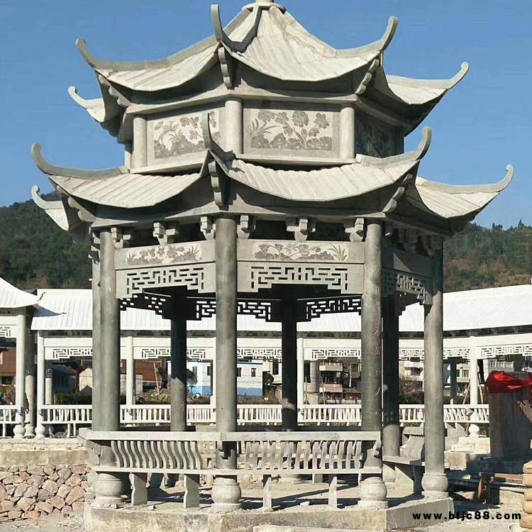 石亭子廠家 雙層石雕涼亭 大理石六角石亭子 園林景區裝飾擺件 石雕亭子