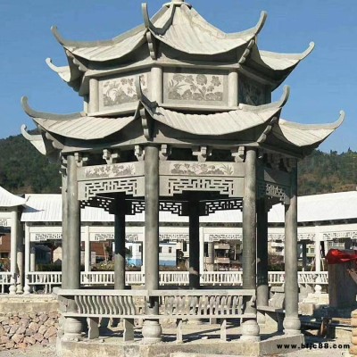 石亭子廠家 雙層石雕涼亭 大理石六角石亭子 園林景區裝飾擺件 石雕亭子