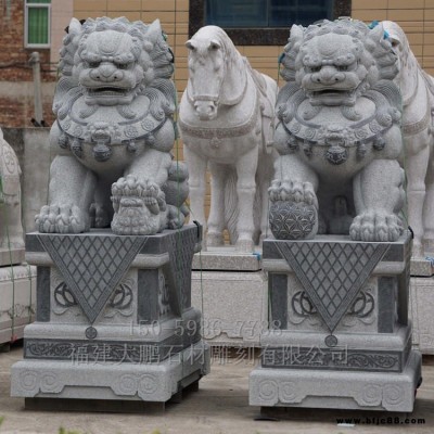 福建石雕廠家定制 青石石雕獅子 招財(cái)北京獅鎮(zhèn)宅擺件一對(duì) 大鵬石材雕刻