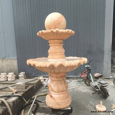 大理石晚霞紅石雕噴水球石雕噴泉戶外院子裝飾擺放