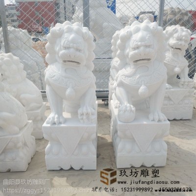 石雕獅子一對大理石瑪莎材質漢白玉庭院門口裝飾鎮宅家用可定制石雕獅子生產廠家玖坊雕塑