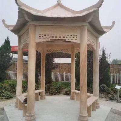 石雕涼亭大理石石頭瓦片亭子中式庭院建筑廣場別墅院子擺放石雕