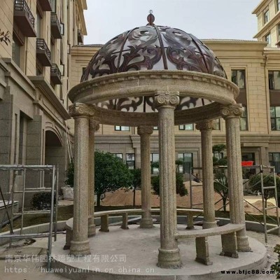 銹石涼亭花崗巖石雕羅馬柱亭子小區廣場公園別墅院子擺放石雕