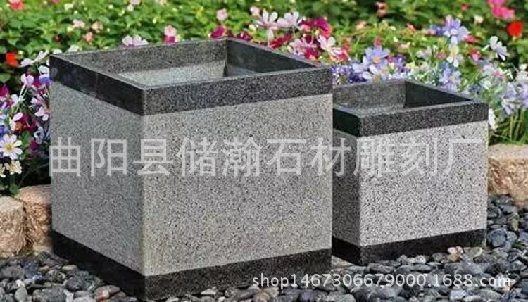 廠家定做花崗巖石雕花盆 歐式石雕花盆花缽 青石仿古花盆價(jià)格示例圖7