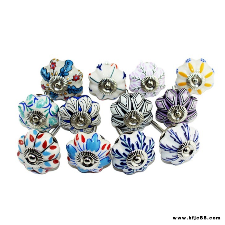 圓形陶瓷拉手批發(fā) 現(xiàn)代家具櫥柜抽屜印花陶瓷把手