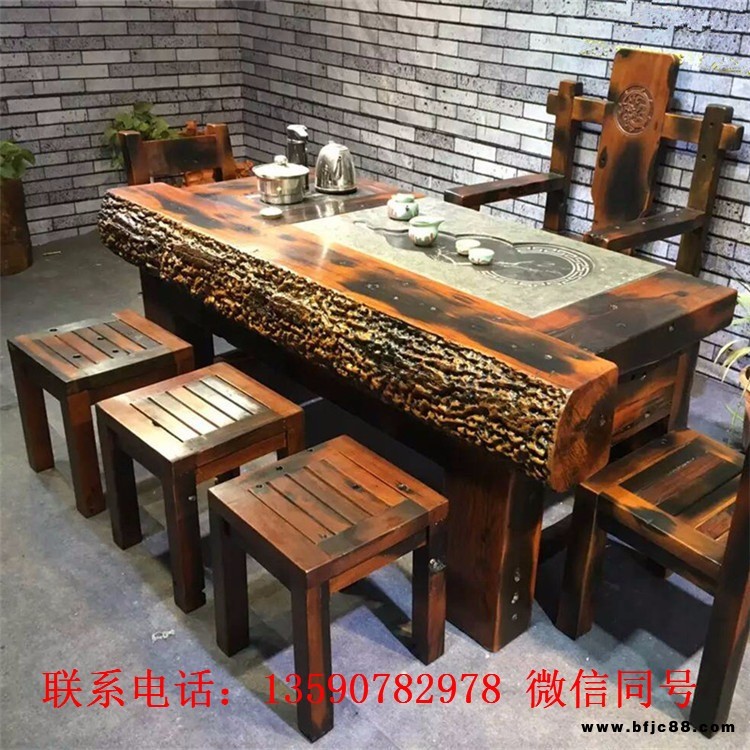 老船木海螺孔龍骨茶桌實木辦公沙發茶幾功夫茶臺辦公桌餐桌博古架