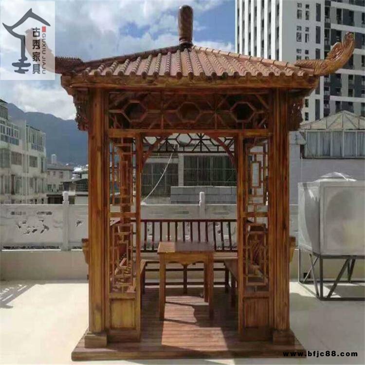 四角庭院實木涼亭 八角花園木制涼亭 戶外碳化實木亭子
