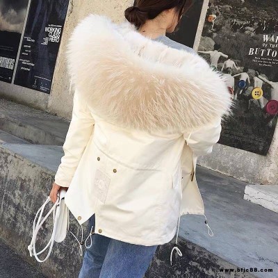 格悅女裝白杜鵑同款棉服女全新街服裝批發(fā)市場19冬新款連帽棉衣中長過膝加厚保暖棉服外套