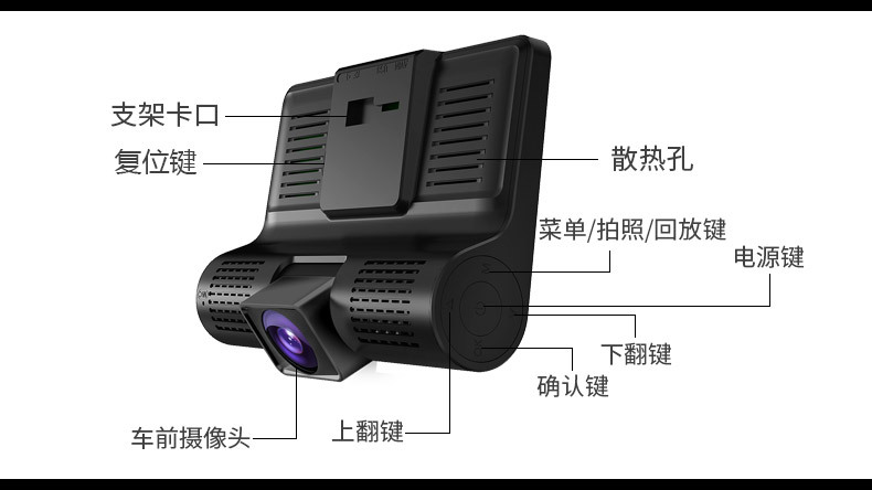 新款高清三鏡頭行車記錄儀 三路錄像倒車影像監(jiān)控真 1080P記錄儀示例圖22