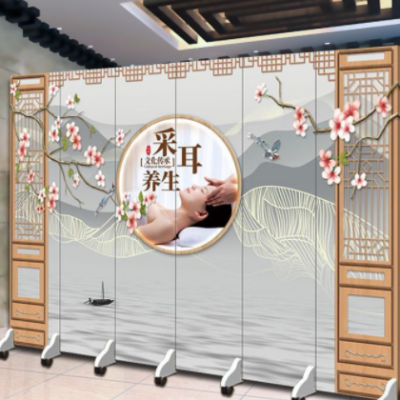 中式屏風采耳洗眼屏風隔斷傳統背景墻養生館遮擋折疊移動按摩會所