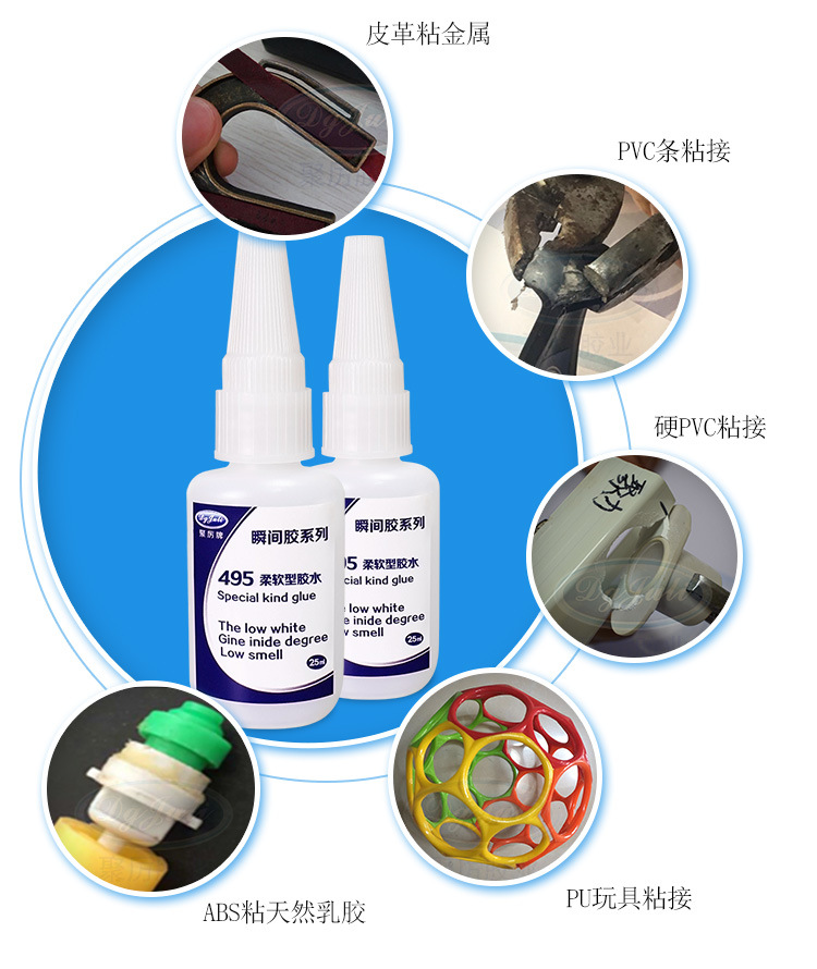 聚力JL-495柔軟型快干膠水柔韌粘橡膠皮革塑膠專用不發(fā)硬瞬間膠水示例圖19