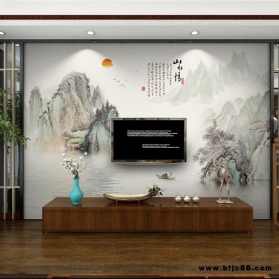 諾曼 電視背景墻 客廳背景墻 現代簡約瓷磚背景墻 新中式背景墻HZ001 江南水鄉山水情瓷磚壁畫 佛山瓷磚生產廠家直銷