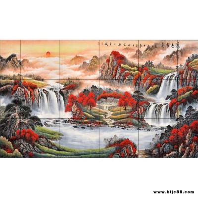 諾曼 適合庭院墻面的畫 中式山水背景墻圖片 農村好看的磚圍墻 迎客松瓷磚壁畫外墻 室外瓷磚壁畫 瓷磚壁畫圖片定做的外墻畫