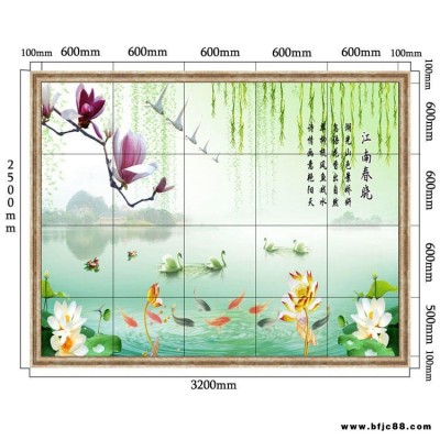 諾曼 中式電視背墻瓷磚 墻磚做背景墻 瓷磚電視背景圖 整墻瓷磚背景圖片 電視墻效果圖背景墻 江南春曉山水背景墻壁畫瓷磚