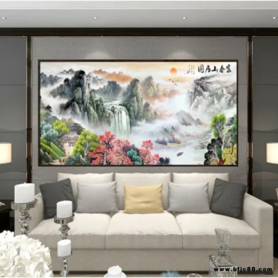 諾曼 山水畫背景墻瓷磚 戶外露天瓷磚 瓷磚批發(fā)廠家 貼地磚拼花圖 客廳地磚拼花全景圖 流水生財(cái)餐廳背景墻客廳壁畫