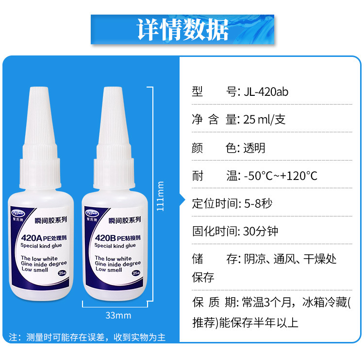 聚力JL-420PE快干膠 聚乙烯PE塑料專用強力瞬間膠 PE塑料快干膠水示例圖20