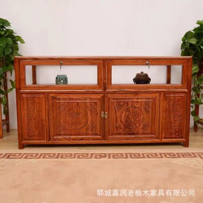 老榆木儲物柜復(fù)古珠寶展示柜商店玻璃柜落地式組裝置物柜大型家具